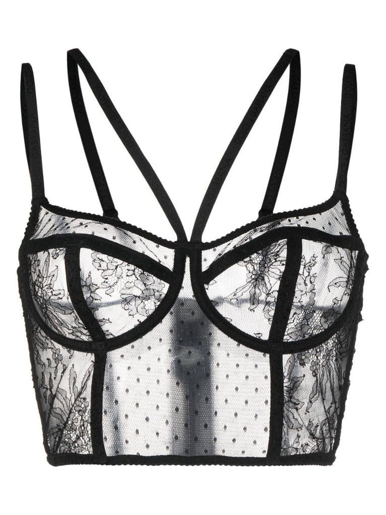 Black Semi-sheer Balconette Corset Bra