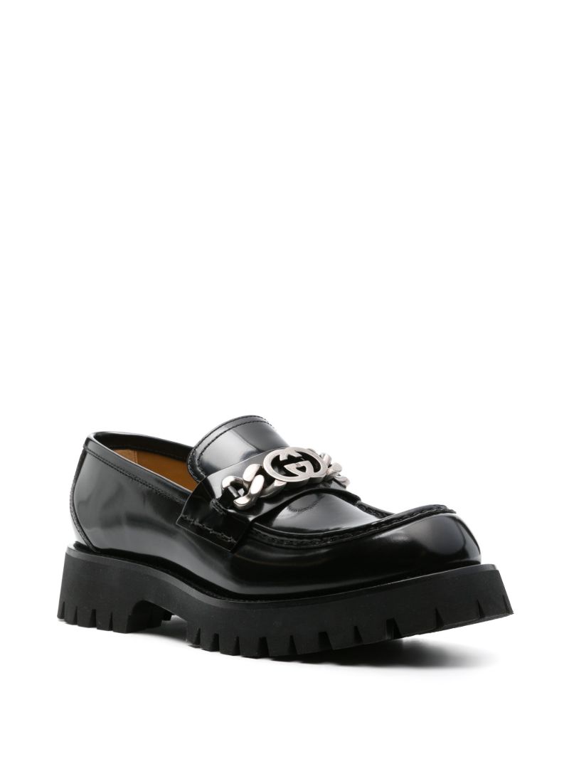 Black Interlocking G Logo Leather Loafers