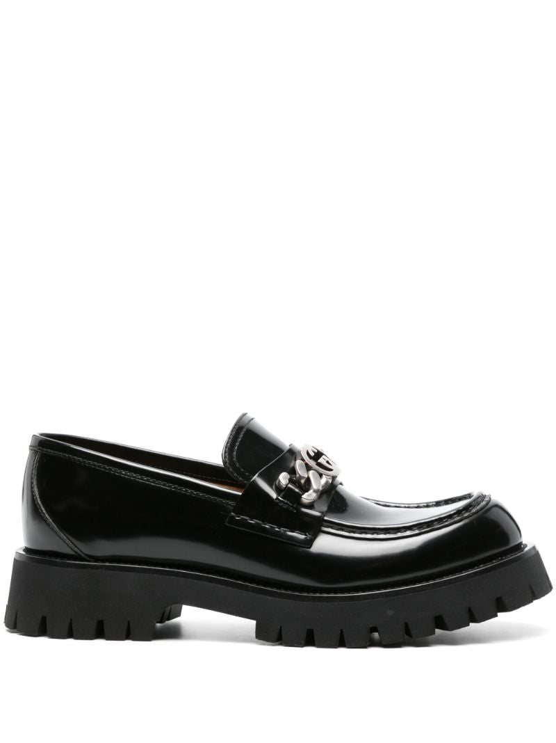 Black Interlocking G Logo Leather Loafers
