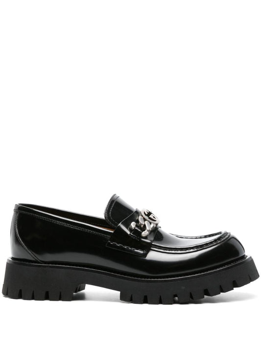 Black Interlocking G Logo Leather Loafers