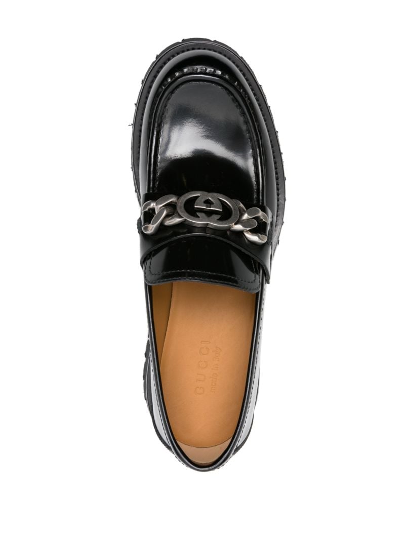 Black Interlocking G Logo Leather Loafers