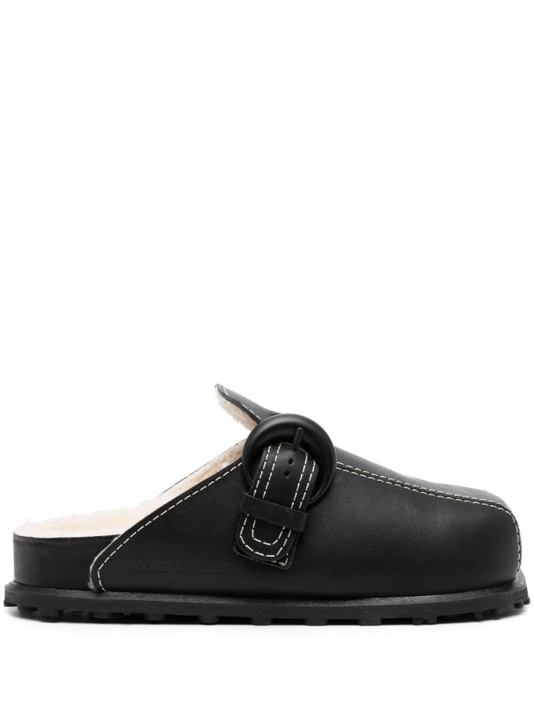 Black Leather Mules