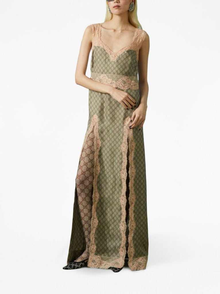 Beige Gg Supreme-print Silk Dress