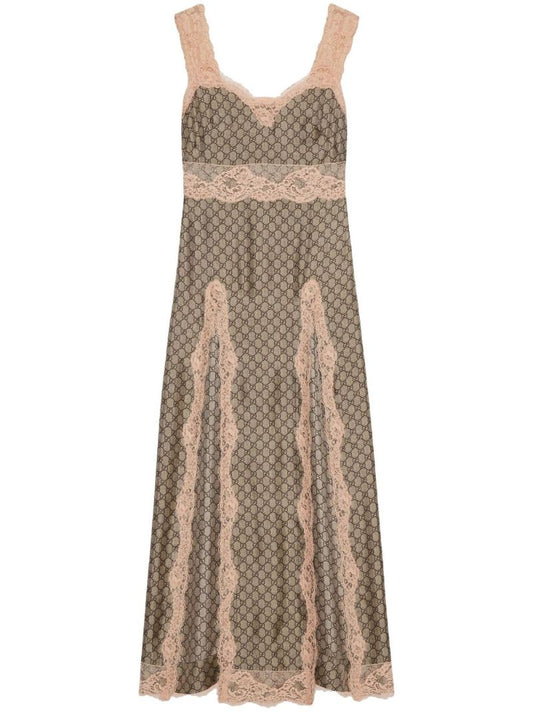 Beige Gg Supreme-print Silk Dress