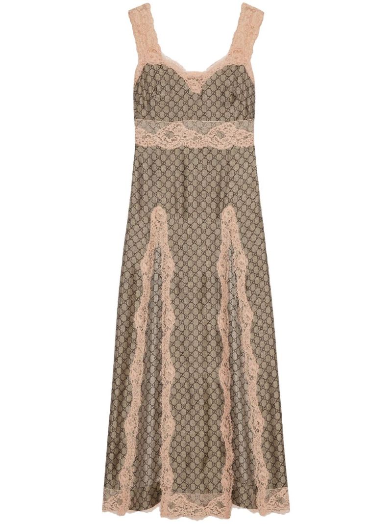 Beige Gg Supreme-print Silk Dress