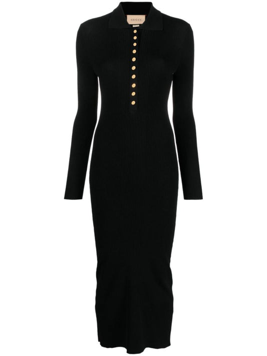 Black Ribbed-knit Midi Dress