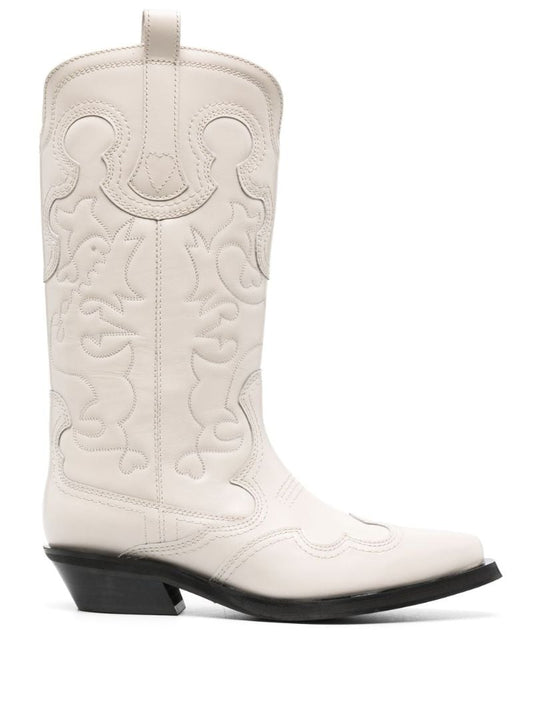 White Embroidered Design Boots