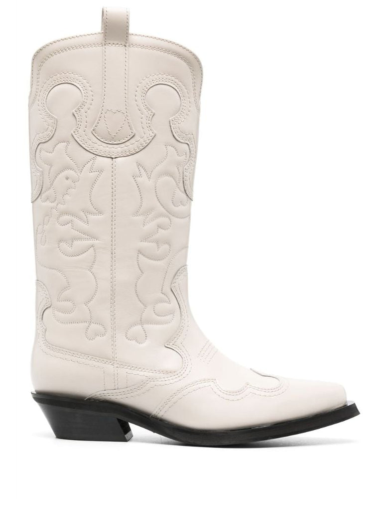 White Embroidered Design Boots