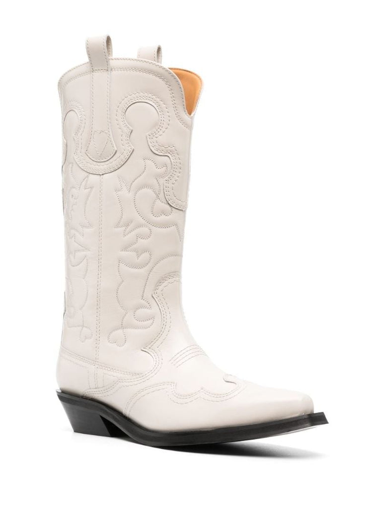 White Embroidered Design Boots