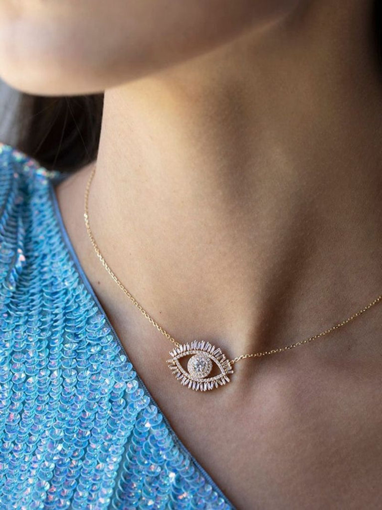 18k Yellow Gold Evil Eye Midi Diamond Necklace
