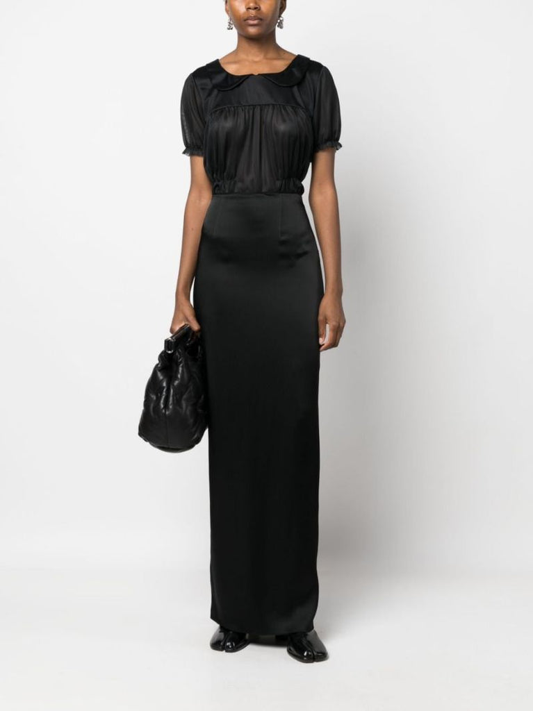 Black Ruched Sheer Bodysuit