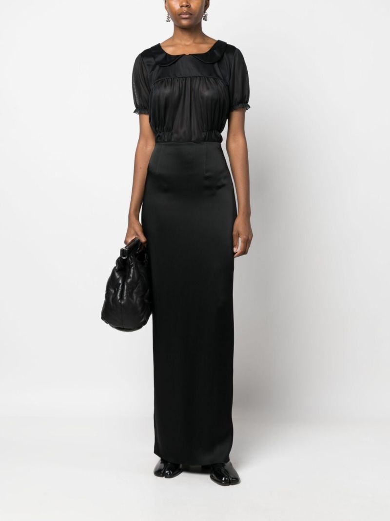 Black Ruched Sheer Bodysuit