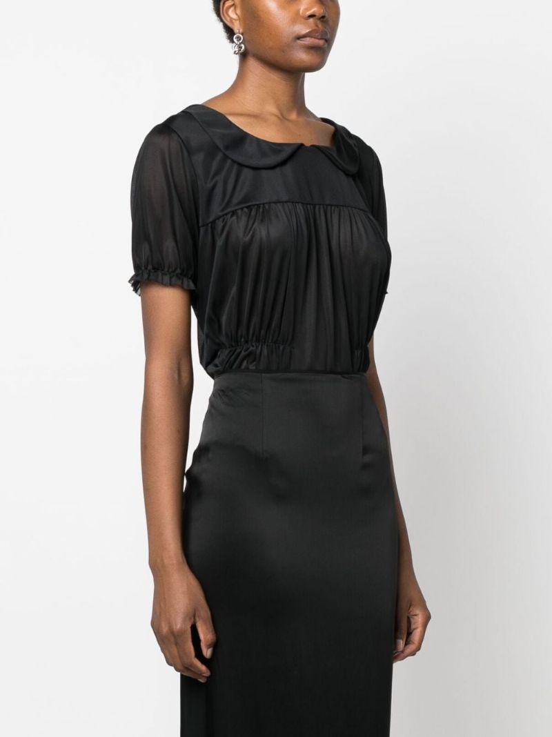 Black Ruched Sheer Bodysuit