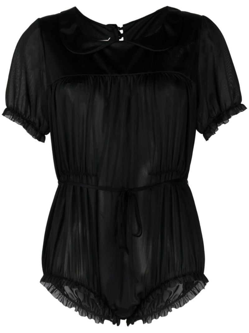 Black Ruched Sheer Bodysuit