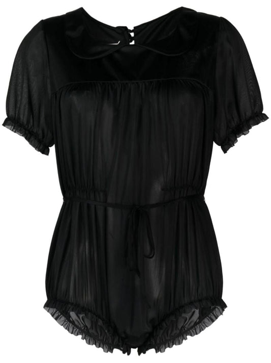 Black Ruched Sheer Bodysuit