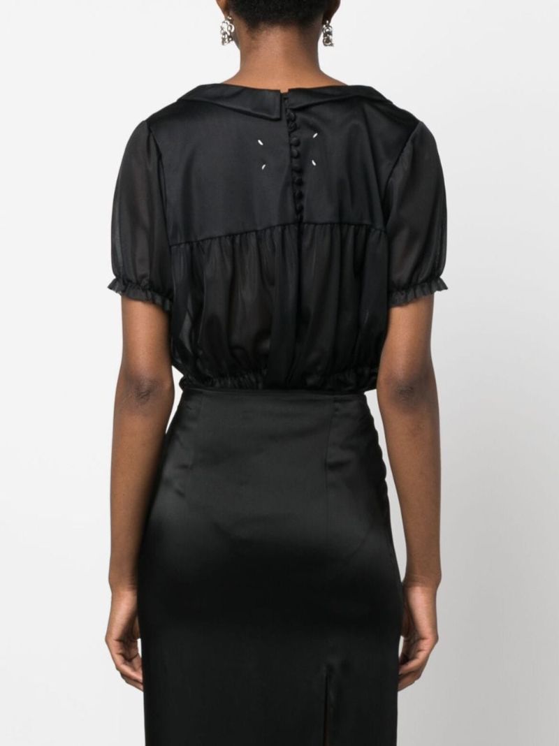 Black Ruched Sheer Bodysuit