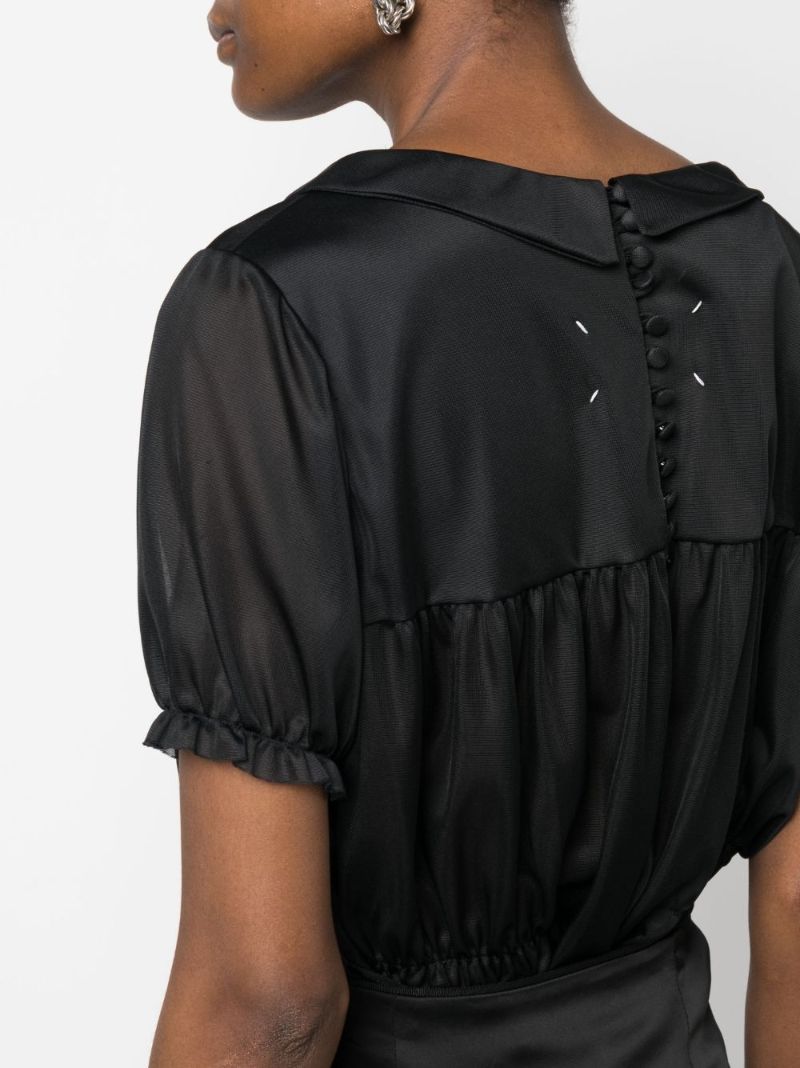 Black Ruched Sheer Bodysuit