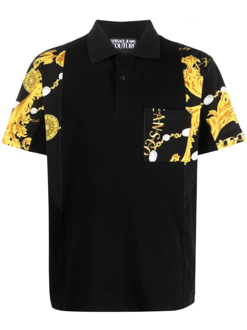Black Baroque Print Polo Shirt