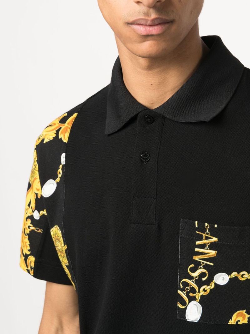 Black Baroque Print Polo Shirt