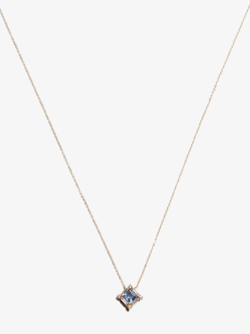 18k Yellow Gold Sapphire Pendant Diamond Necklace