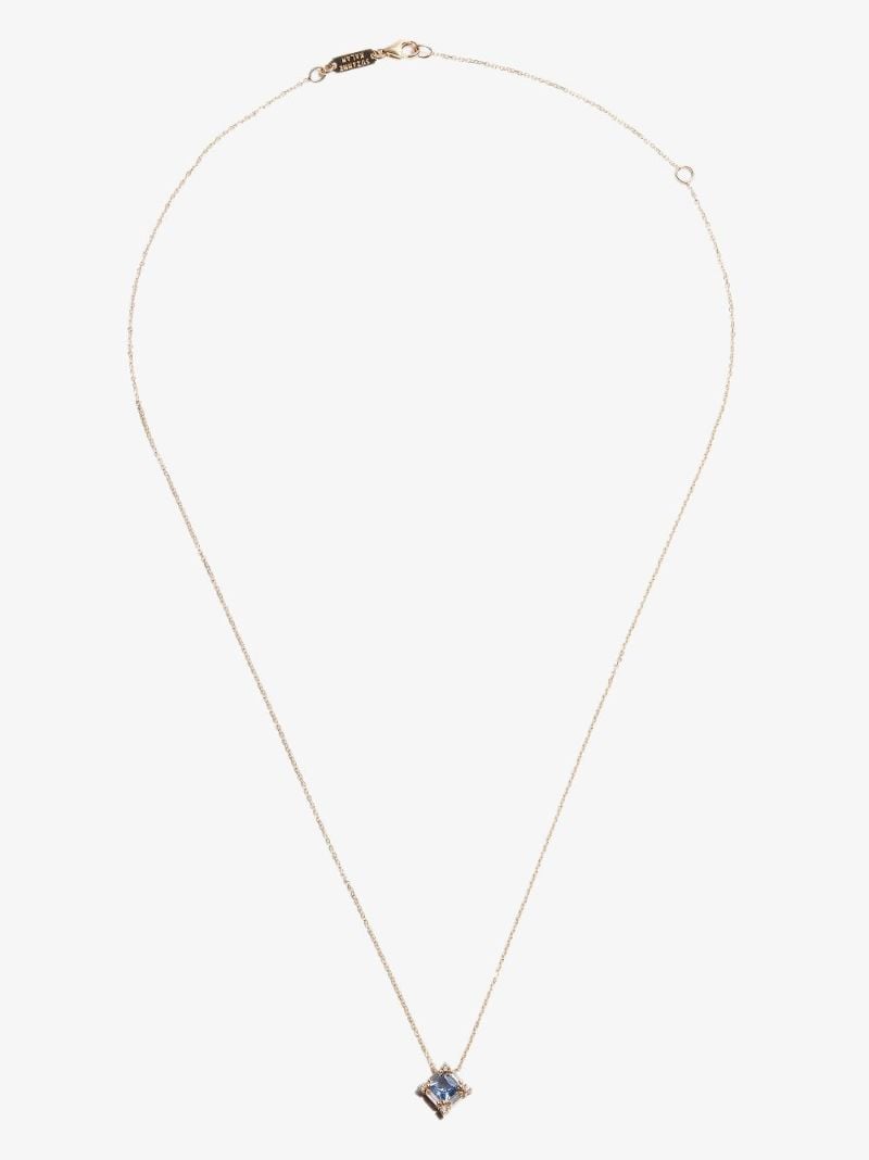 18k Yellow Gold Sapphire Pendant Diamond Necklace