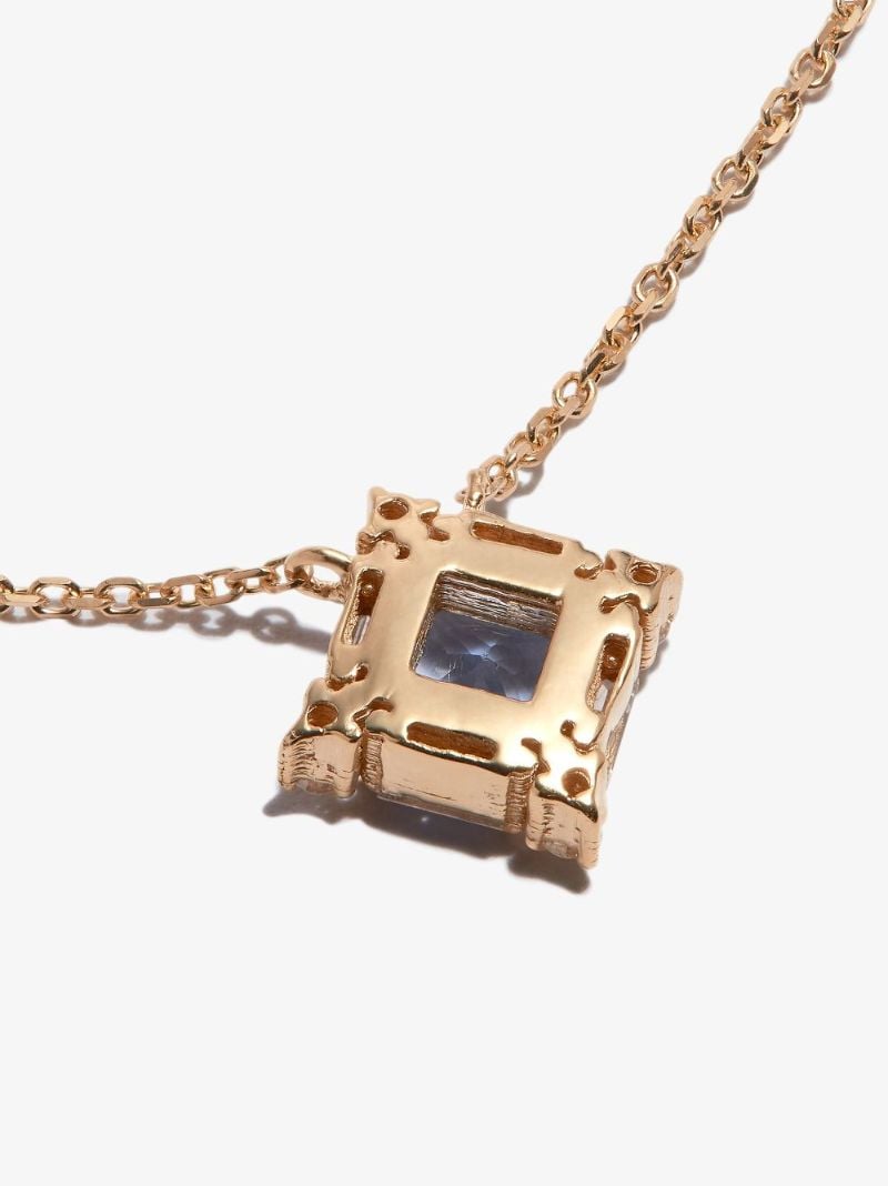 18k Yellow Gold Sapphire Pendant Diamond Necklace