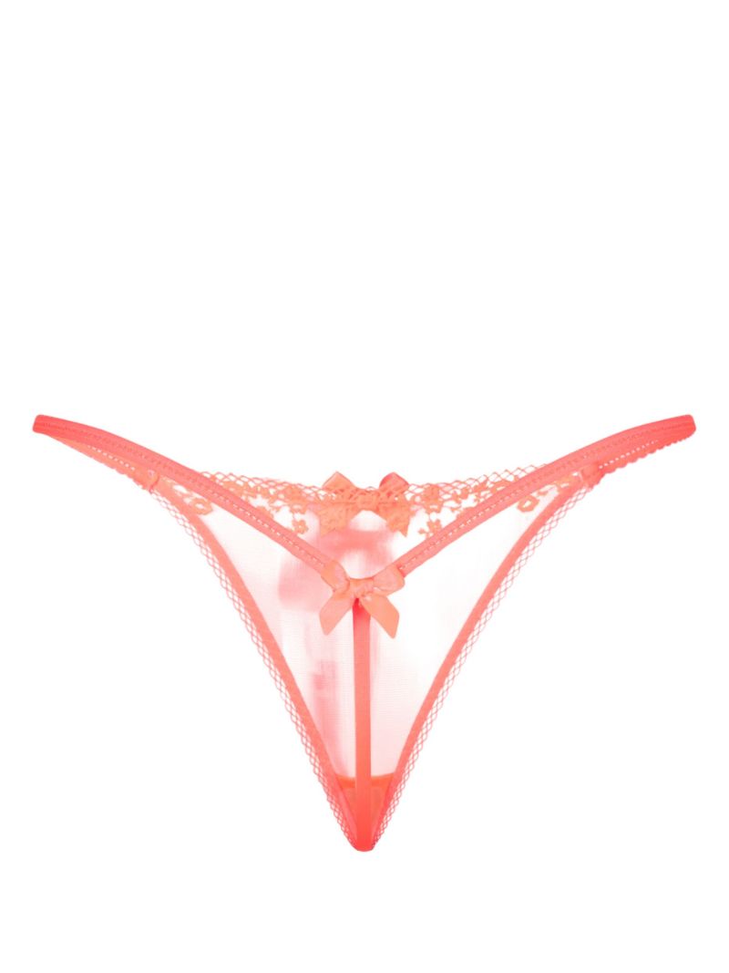 Orange Florina Floral-lace Mesh Thong