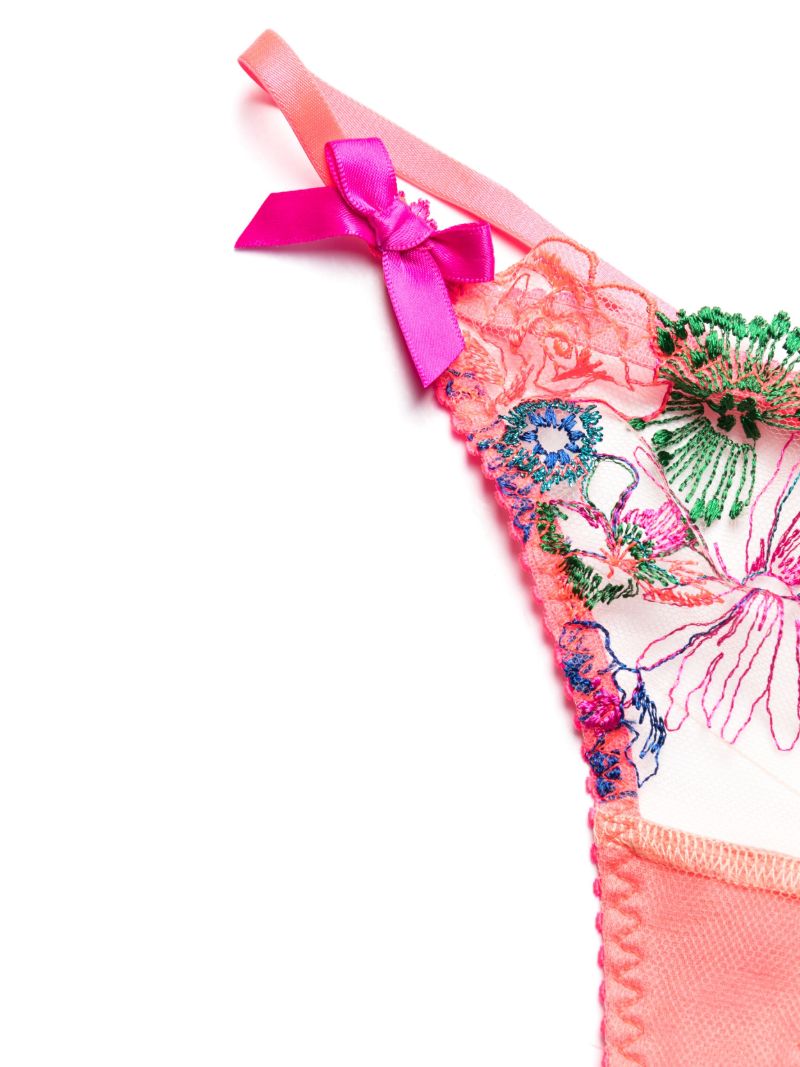 Pink Zuri Floral-embroidered Thong
