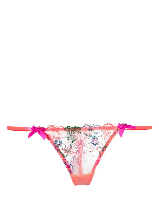 Pink Zuri Floral-embroidered Thong