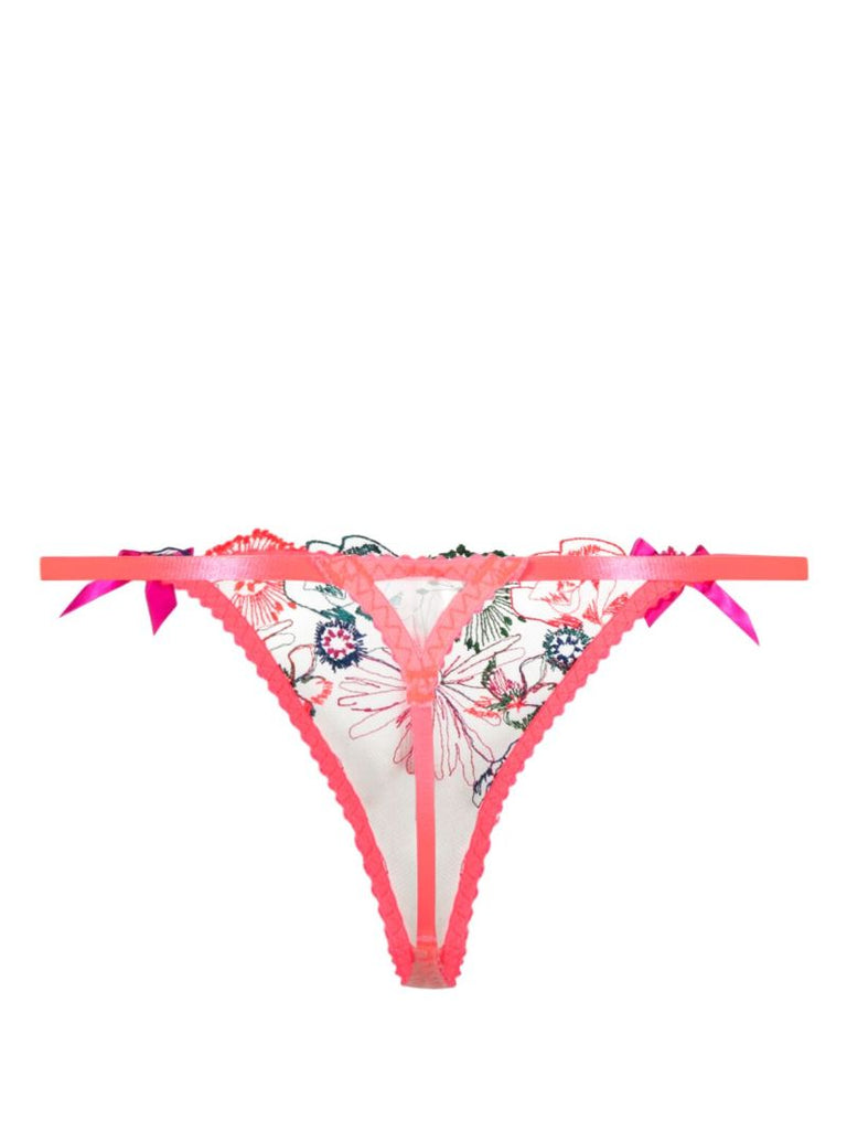 Pink Zuri Floral-embroidered Thong