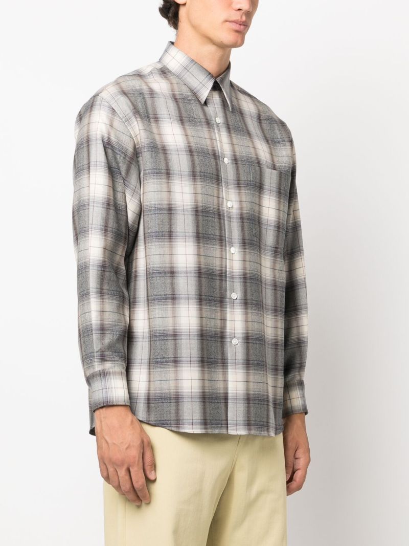Grey Check-pattern Wool Shirt