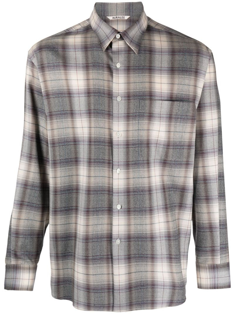 Grey Check-pattern Wool Shirt