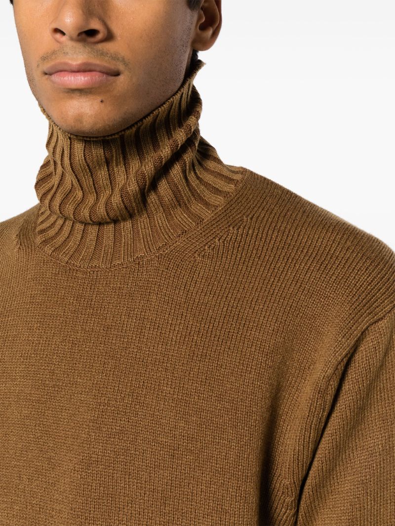 Brown Washed Roll-neck Wool Sweater