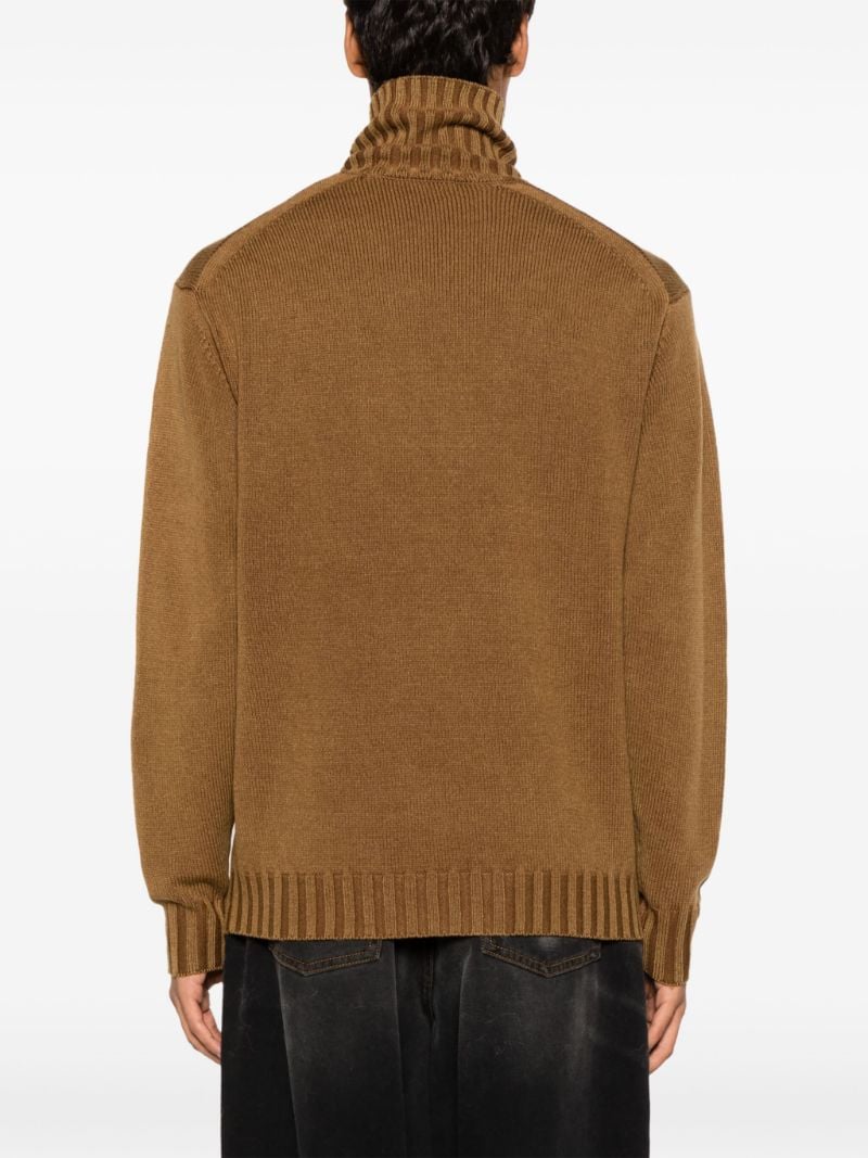 Brown Washed Roll-neck Wool Sweater