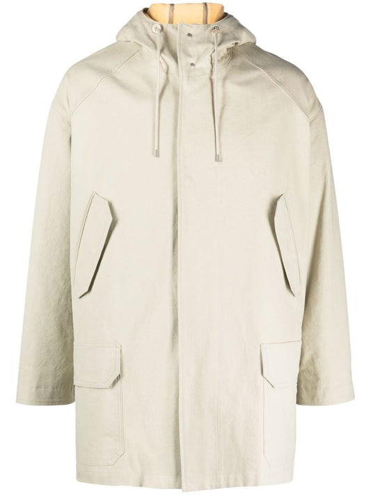 Neutral Washed Cotton Hooded Coat