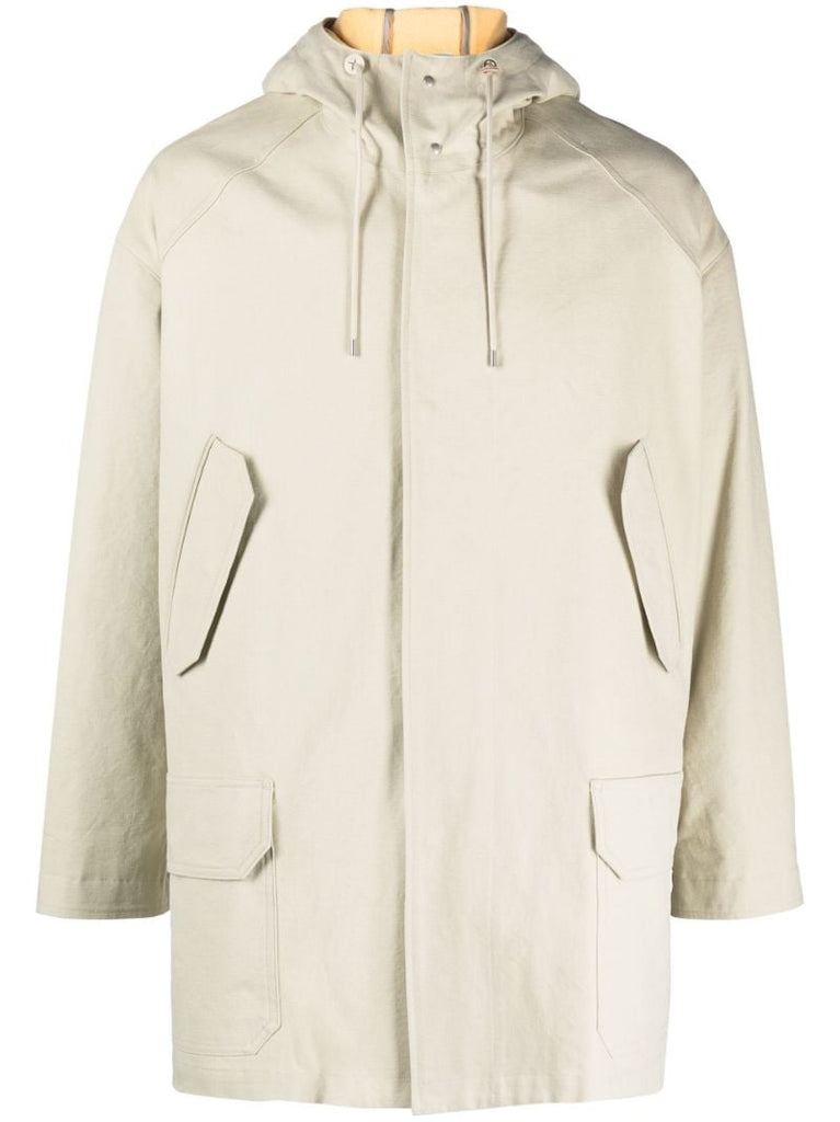 Neutral Washed Cotton Hooded Coat
