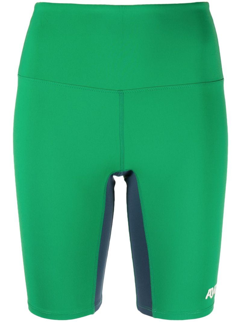 Green Biker Panelled Shorts