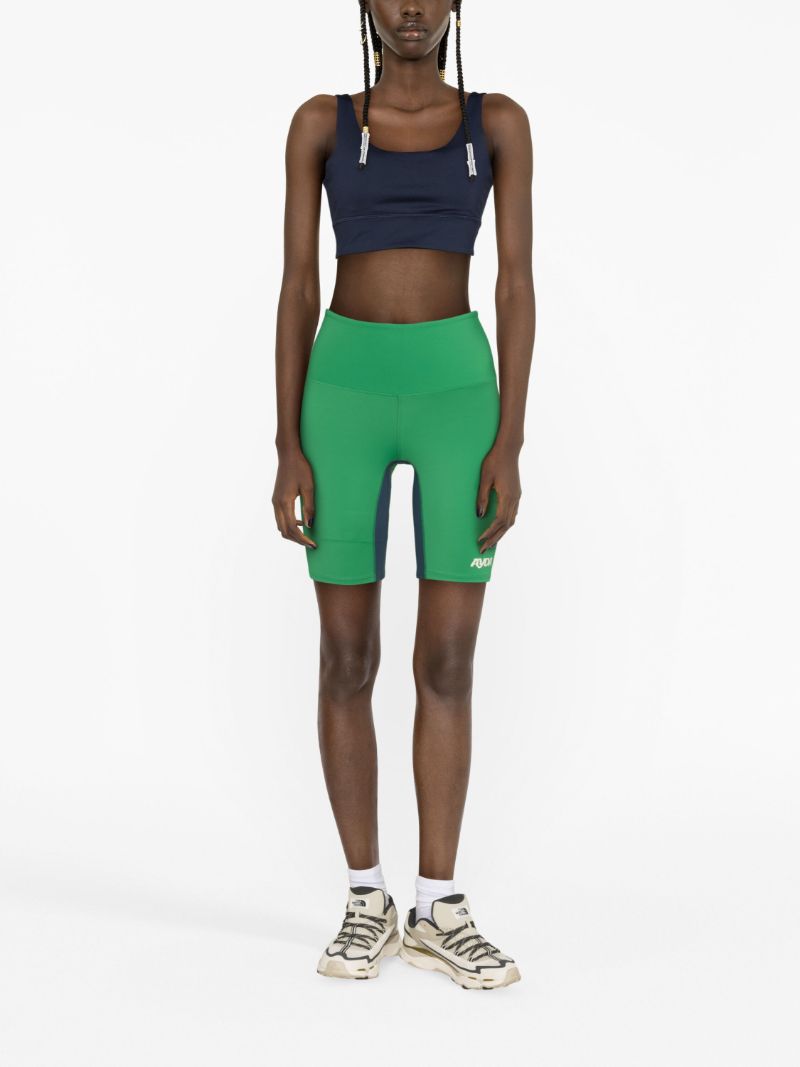 Green Biker Panelled Shorts
