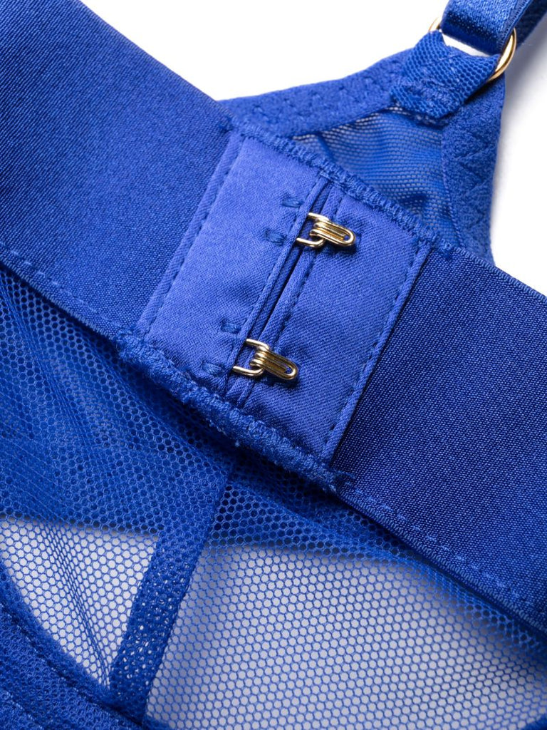 Blue Caity Panelled Satin Bra