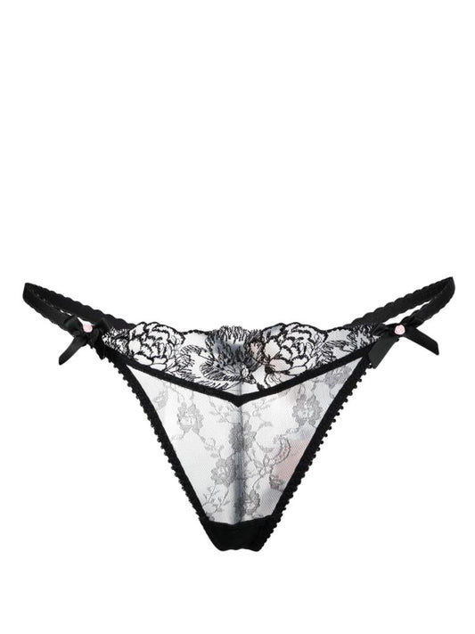 Black Edwina Trixie Floral-lace Thong