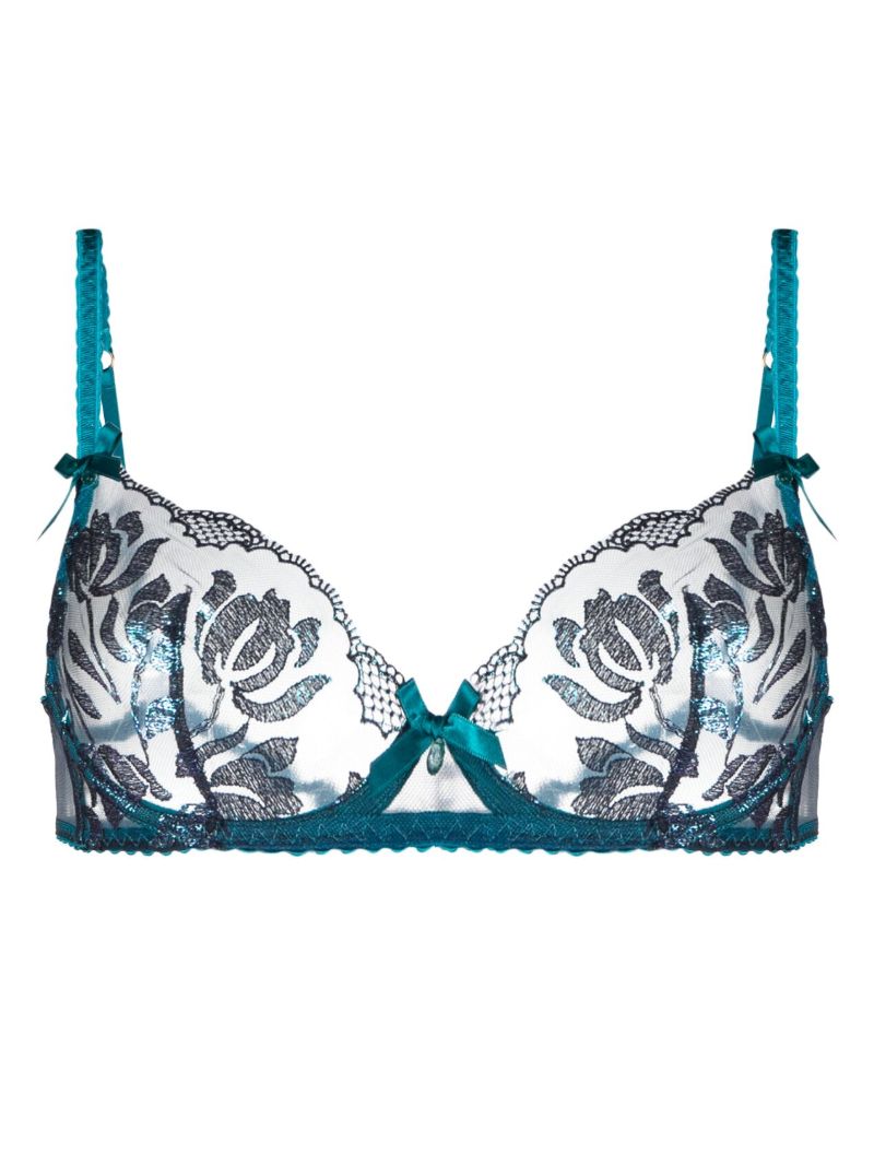 Blue Sparkle Floral Mesh Bra