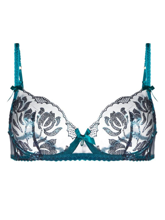 Blue Sparkle Floral Mesh Bra
