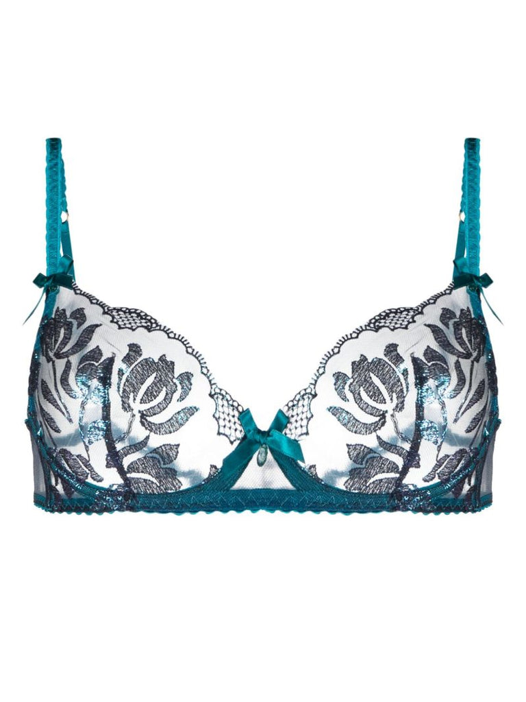 Blue Sparkle Floral Mesh Bra