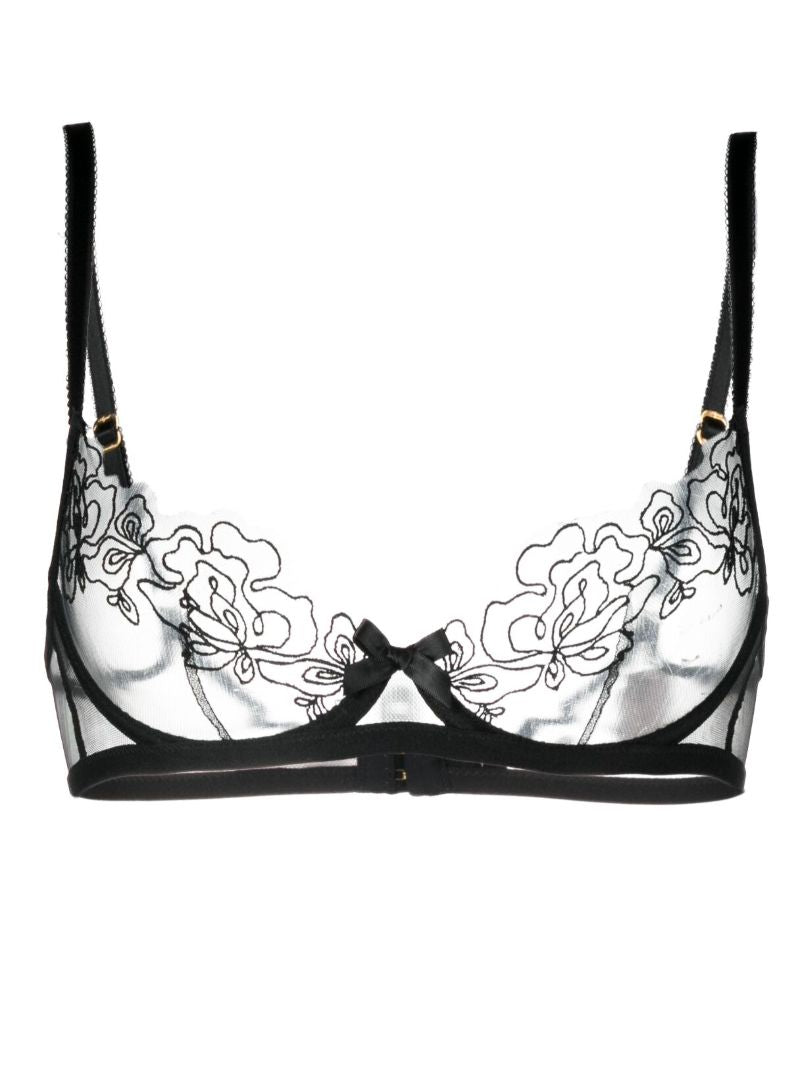 Black Juni Floral-embroidered Bra