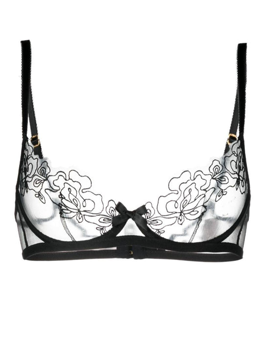 Black Juni Floral-embroidered Bra