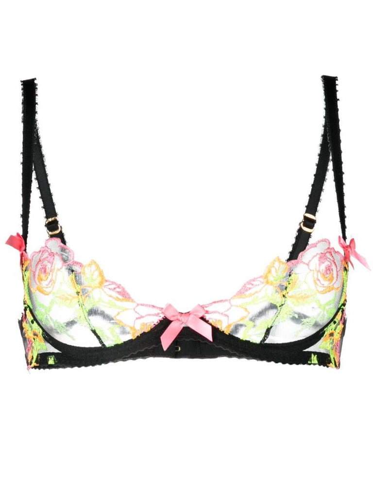 Black Callypso Floral-embroidered Bra