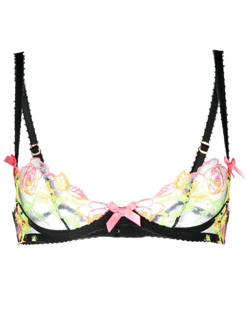 Black Callypso Floral-embroidered Bra