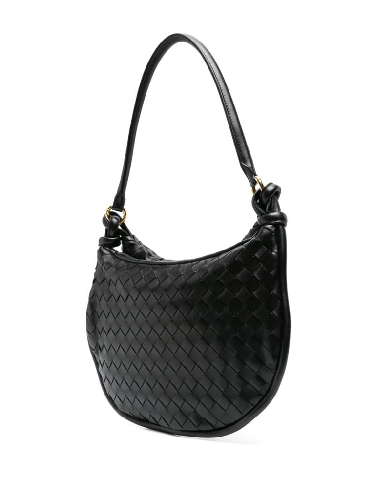 Black Intrecciato Flap Shoulder Bag