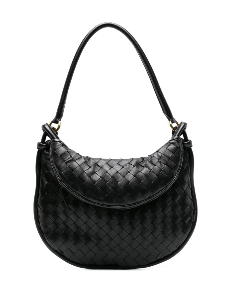 Black Intrecciato Flap Shoulder Bag