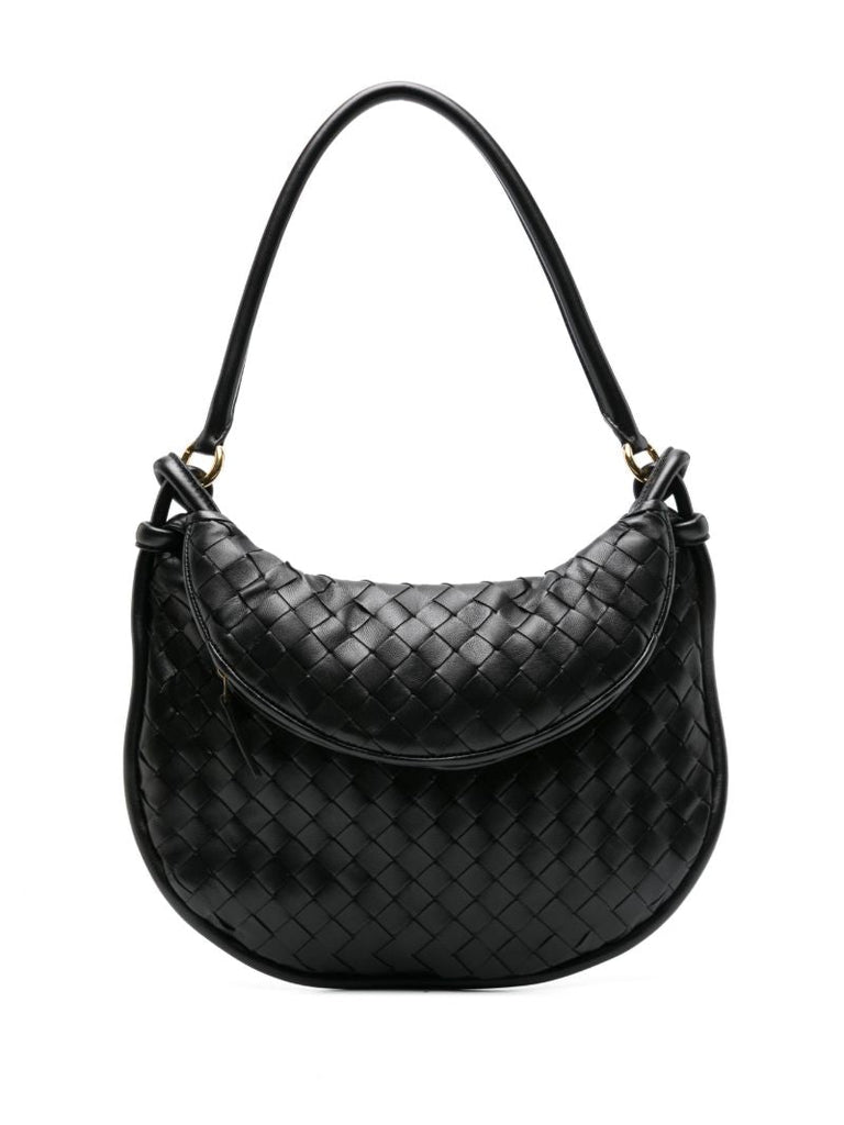 Black Intrecciato Flap Shoulder Bag